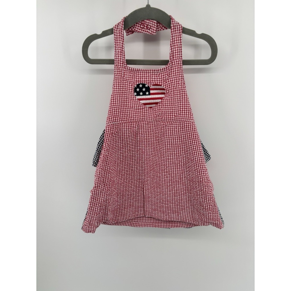 Vintage Duck Head Baby Gingham Halter Dress Sz 18m Embroidered USA Flag July 4th